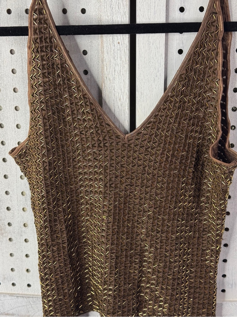Cache Y2K Bronze Metallic Beaded Cami Tank Top Large 90s Party Club Glam - Picture 8 of 11